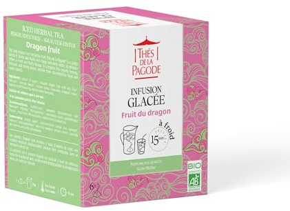 Thés de La Pagode - Infusion Glacée Bio au Fruit du Dragon - Préparation à Froid en 15mn - Boisson Fruitée, sans Sucre Ajouté ni Théine - Agriculture Biologique - 6 Sachets