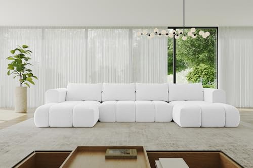 ALTDECOR Ecksofa in U-Form mit Schlaffunktion und Bettkasten Corner Sofa Bett Eckcouch Couch L-Form Schlafcouch Ausziehbar Wohnlandschaft Schlafsofa Cauchsofa Cloud-U 405x185x90 Weiß