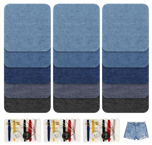 15 Pièces Patch Thermocollant Vetement, 9 ×10,9cm 5 Couleurs Thermocollant Tissus fer à Repasser Patchs de Réparation Thermocollants Denim Jeans Patchs Pour Vestes Pantalons Chemises Chapeaux
