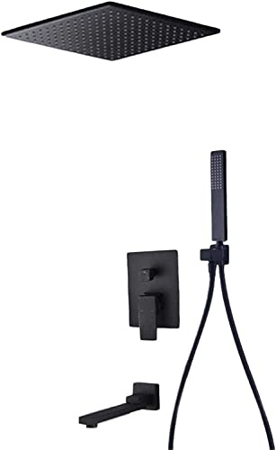 Ensemble de Douche encastré, pommeau de Douche Noir avec Flexible de 25 cm, mitigeur de Douche à Effet Pluie, pommeau de Douche carré en cuivre pour Salle de Bain-B_25 cm