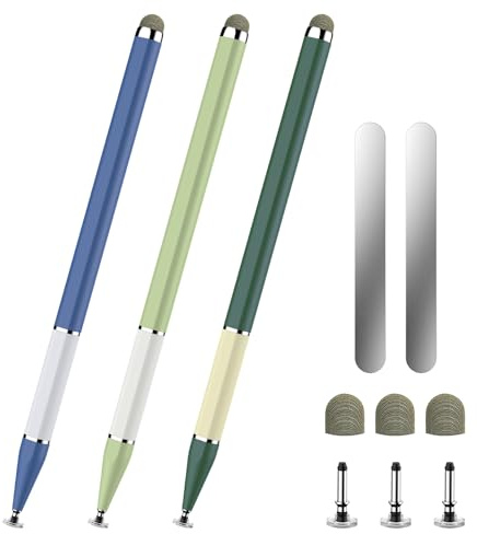 Bopomofo Stylus Pen for Touchscreen,3 PCS 2-in-1 Magnetic Stylus Pen High Sensitivity & Precision Stylus,Extended Pen Body Design,Compatible with Touch Screens(Blue/Light Green/Dark Green)