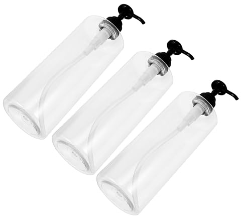 BESPORTBLE 3PCS Transparent Round Shoulder Pump Dispenser Bottles with Black Press Head Refillable Shower Gel Container for Home Bathroom Reusable Empty Lotion and Soap Subpackaging Bottles