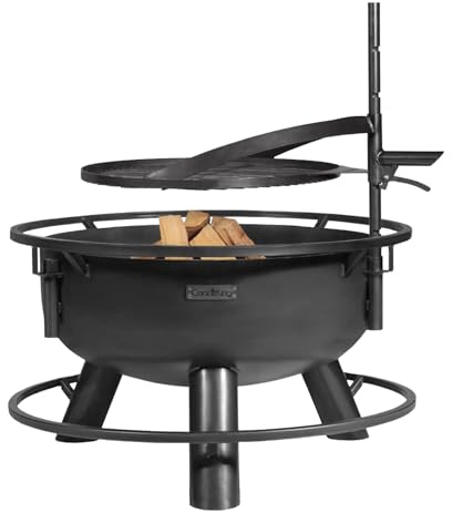 BENE ON FIRE Großes Feuerschale Ø80 cm mit Grillrost Ø 60 cm Set | Feuertonne mit Grillplatz aus robustem Stahl | Feuerkorb zum Grillen im Garten Terrasse | multifunktional mit Tragegriffen