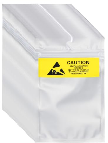 sourcing map 200 bolsas antiestáticas de 3.1 x 5.3 pulgadas, bolsa resellable de blindaje ESD con etiquetas para disco duro, disco duro, SSD, placas base de dispositivos electrónicos, color plateado