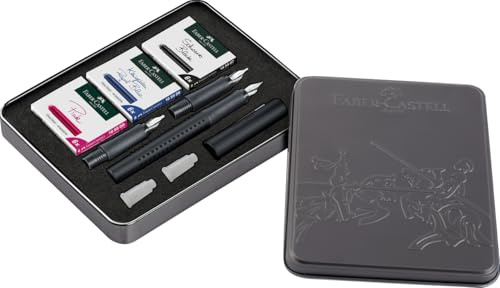 Faber-Castell 201714 - Set de calligraphie Grip, avec stylo plume noir et cartouches d'encre, largeur de plume F/1.4/1.8, set de lettrage à la main