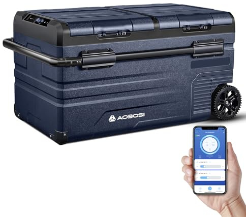 AAOBOSI Camping Fridge Freezer 75L with APP,-20°C to 20°C,Dual Zone,for Car | 12V Fridge -20°C to 20°C, APP Control, Dual Zone, 12V 24V 230V AC, for Campervan,Travel,RV,Camping,Boat