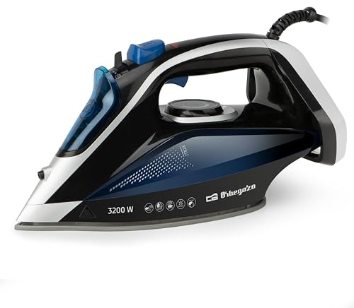 Orbegozo SV 3200 Plancha de Vapor 3200W, Vapor Continuo 45 g/min, Golpe de Vapor 220 g/min, Suela Cerámica con Punta de Precisión, Planchado Normal, Vertical y Seco, Sistema Anti Cal
