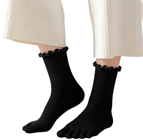 Mjuka volang trimmade tåstrumpor andningsbara lätt design absorberande för utomhus- och inomhusanvändning atletisk fem fingrar, Svart, one size
