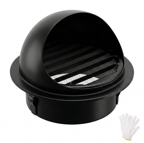 70 100 150 190mm Schwarzes Abluftgitter, 304 Edelstahl Lüftungsgitter Rund, Belüftungsgitter mit Insektenschutz Netz, Lüftungsklappe als Vogelschutzgitter, Steckclips, Handschuhe(70mm/2.8in)