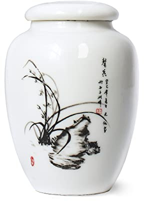 Dahlia White Porcelain Tea Canister for Loose Tea, Airtight Jingdezhen Tea Caddy, Orchid 260 ML