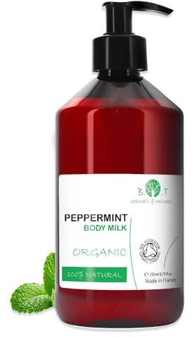 Invigorating Organic Peppermint Oil Lotion Body Moisturiser Skin Therapy Radiant Skin Hydration Cooling and Soothing Effect Soft Skin After Sun Lotion 250 ml 8 oz