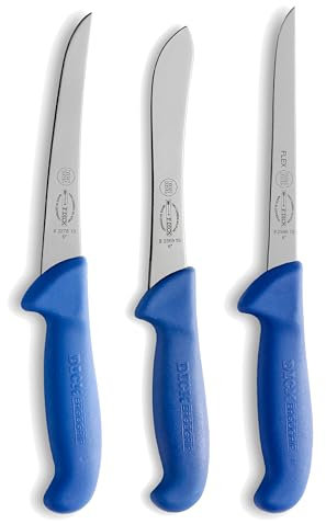 F. DICK Messer Set ErgoGrip 3-teilig (Ausbeinmesser 15 cm „flexibel“, A. Messer 15 cm, Sortiermesser 15 cm, HRC 56°) 82559100, Blau