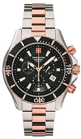 Swiss Alpine Military Herren Uhr Chronograph Analog Quarz 7040 Edelstahl 10 ATM