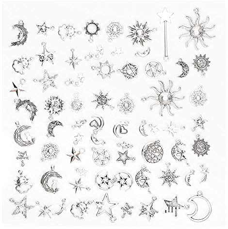 70 Stück Charms für die Schmuckherstellung, Anhänger aus tibetischem Silber, Anhänger für Mond-Schmuck für DIY-Halskettenarmband, Edelstahl, Edelstahl