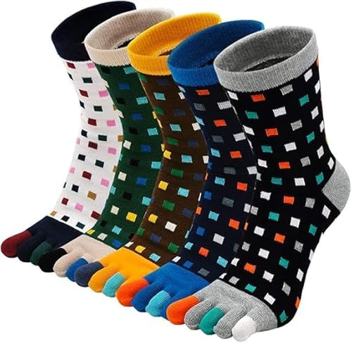 LOFIR Tåstrumpor män 5 fingrar strumpor av bomull sport skola löpning strumpor män sneakers strumpor med tår, storlek 39–47, 5 par, Färg 8, 39-44 EU