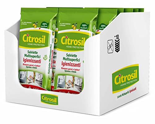 Citrosil Home Protection- Salviette Multisuperfici Igienizzanti, Rimuovono Sporco, Germi e Batteri, con Vere Essenze di Limone, Confezione da 12 x 40 Panni