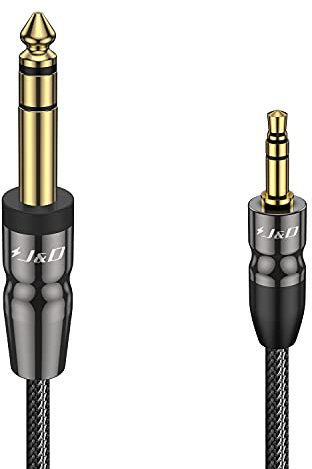 J&D 3.5mm to 6.35mm Stereo Audio Cable, 3.5 mm 1/8 inch Male TRS to 6.35 mm 1/4 inch Male TRS with Copper Shell Joint Nylon Braided Cable, Amplifiers, 0.45 Meter