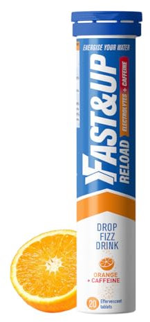 Fast&Up Reload Electrolyte Tablets, Orange + Caffeine Flavour, 20 Effervescent Tablets, Rapid Hydration & Energy, with Vitamin C & B12, Vegan