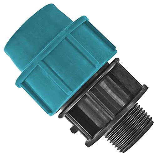 MegaHaustechnik PP Fitting Klemmverbinder mit 1 Zoll Außengewinde für40mm PE Rohr Außendurchmesser Trinkwasser PN16 Kupplung Verschraubung blau