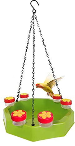 Vogeltränke Hängend in Garten,Vogelfutterspender Zum Aufhängen,Vogeltränke Aus Kunststoff,Vogeltränke Wellensittich Balkon,Vogeltränke Hängend Rostfrei,Mit 6 Futterhäuschen,Vogeltränkenzubehör