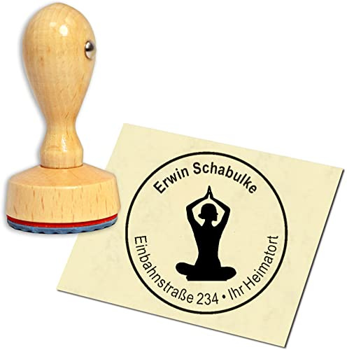 Stempel Adressstempel Holzstempel - Yoga - rund ∅ 40mm personalisiert als Firmenstempel Namensstempel Bürostempel