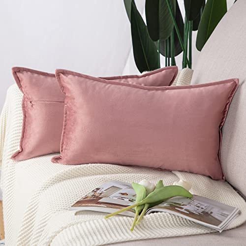 MADIZZ Set med 2 Supermjuka Sammets dekorativa kuddfodral med fransar i lyxstil Kuddfodral Kuddskal för soffa sovrum 30 x 50 cm Rosa