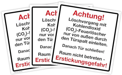 3 Stück – Aufkleber Warnung „Achtung! Erstickungsgefahr! CO2-Feuerlöscher Raum nicht betreten“ Folie selbstklebend | 10x10 cm Made in Germany