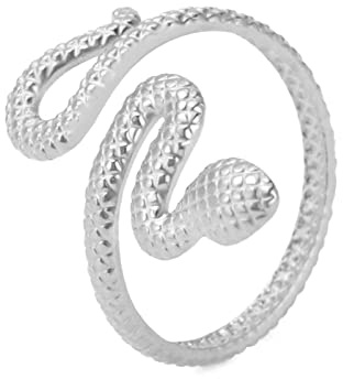 TEAMER Anillo de serpiente de acero inoxidable ajustable dedo Anillo de serpiente Anillo de apilamiento Punk Serpiente Animal Joyería Para Mujeres (Estilo 2 -Plata, Ajustable)