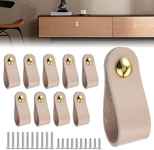 QINERSAW 10 PCS Tirador de Cuero para Muebles - Asa y Mango para Puerta - Tirador de Muebles de Cuero