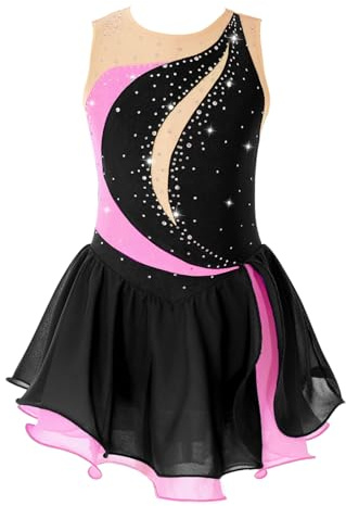 Vestito da Pattinaggio Artistico Bambina Body Danza Classica Nero 11-12 Anni