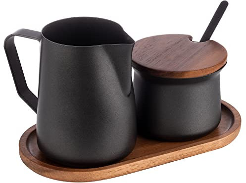 APS 634 Milch- und Zucker-Set, 5-tlg. Set, Akazienholz, Edelstahl, antihaft beschichtet, schwarz