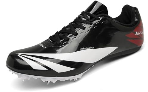 NGARY Spikes Leichtathletik mit 8 Nägel Herren, rutschfeste Jugendsportschuhe Sprint Wettkampf-Lauftraining Weitsprung-Leichtathletik-Sneaker,Schwarz,47 EU