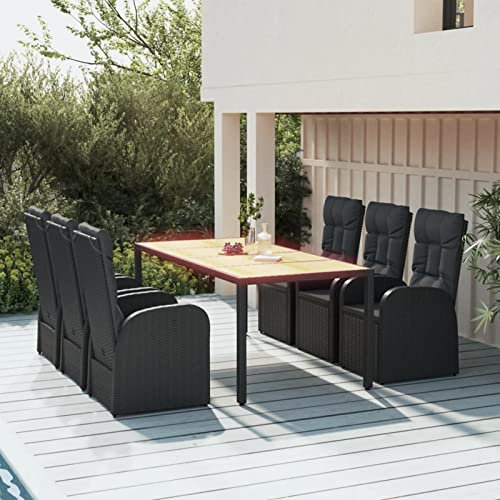 Homgoday Set da pranzo da giardino 7 pezzi e cuscini in rattan sintetico nero, sedia tavolo cucina esterno terrazza patio balcone mobili tipo 15