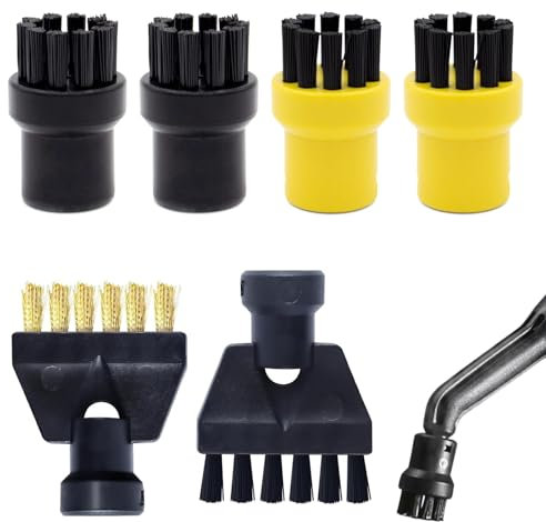 ZALHIN Accesorio de Cepillo para Limpiador Vapor (6 Pcs) - Cepillo Redondo, Cepillos para Lechada, para Karchervapor SC1 SC2 SC3 SC4 SC5 SC7 (4* Cepillo Redondo + 2* Cepillo para Grietas)