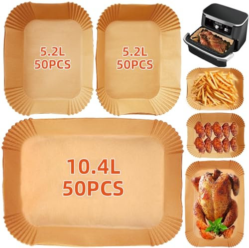 150PCS Air Fryer Liners for Ninja Foodi FlexDrawer AF500UK 10.4L & Duronic AF34 10L, Air Fryer Accessories Disposable Parchment Paper for COSORI Dual Air Fryer TwinFry 10L & Ometa 9L
