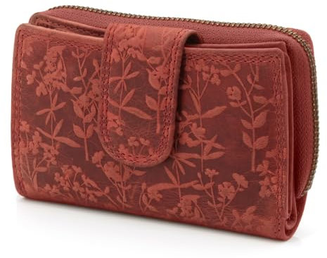 ekavale Leder Geldbörse - Damen Portemonnaie mit Blumenprägung - Sicherer RFID Blocker - Kompakte Brieftasche mit Kartenfächern und klassischem Design für jeden Anlass (Rot)