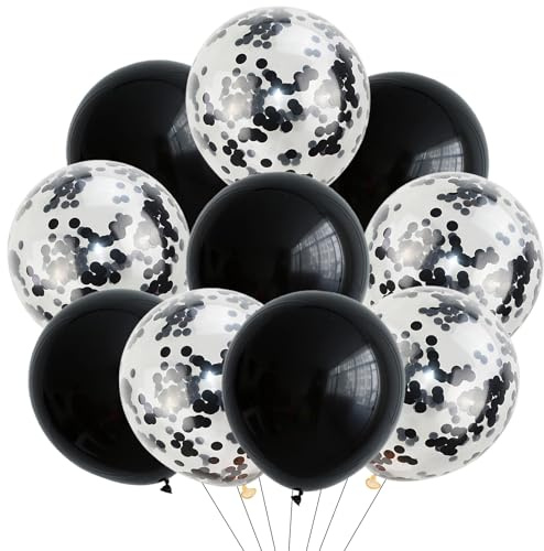 DazzJoy Luftballons Schwarz,10 Stk Metallic Schwarze Luftballons Geburtstag,Schwarz Konfetti Luftballons,Schwarze Ballons für Geburtstag,Hochzeit,Ruhestand,Halloween,Neujahr,Karneval Party Dekoration