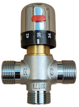 Valvola Miscelatrice Termostatica Regolabile 20-65°C in Ottone Cromato, DN20 3/4 per Impianti Solari, Bagni e Cucine - Sicura e Facile da Installare