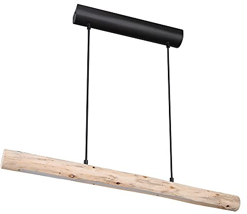 Holz Hängeleuchte Pendelleuchte Holz lang Holzlampe hängend Lampe, Natur Maserung schwarz-matt, 1x LED 15W 1062Lm warmweiß, L 80 cm