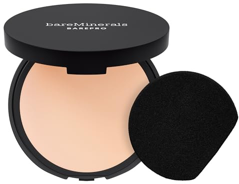 bareMinerals Barepro 24HR Skin-Perfecting Powder Foundation, Matte Pressed Powder Foundation Full Coverage with Plant-Based Squalene, Oil Control, Vegan - Fair 10 Warm