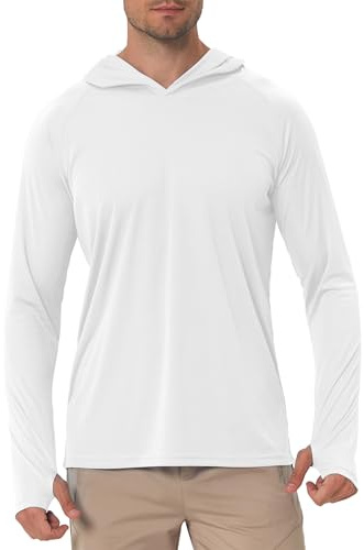 YGDHST Mens UPF 50+ Hoodie Shirts Long Sleeve Rash Guard Sun SPF Fishing Swim Shirt UV for Outdoor Workout Cycling Running Hoodies White