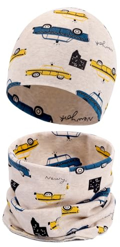 Cheerful Mario Cotone Berretto e Sciarpa Scaldacollo Coordinati per Bambini Modello Carino Neonato Cappello y Sciarpa Auto 3-7 anni