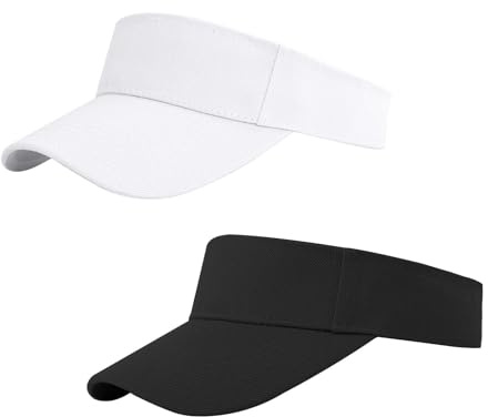 White and Black Sun Visors for Women, Ponytail Tennis Visor Women, Long Peak Thicker Sweatband Adjustable Golf Visor Men for Golf Cycling Tennis Running Jogging and Other Sports