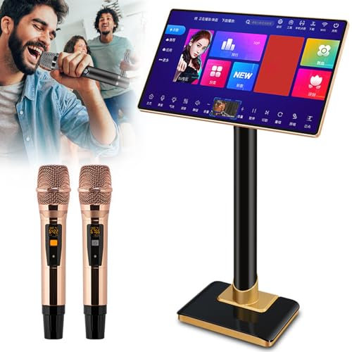 Máquina de Karaoke portátil de 19 Pulgadas, Sistema de Karaoke Profesional capacitiva de Pantalla táctil con 2 micrófono inalámbrico, Soporte ultilingüe de 20 Idiomas conmutadores y 1.1 Millones
