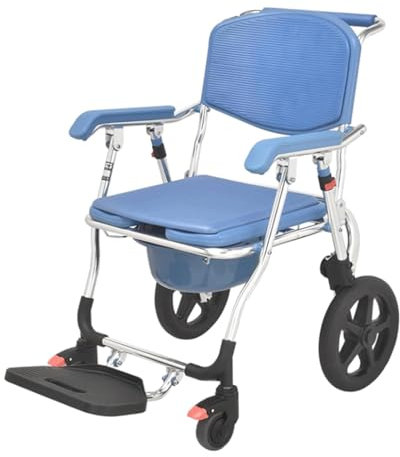 LESBJFDM Chaise Roulante, Chaise Percée À roulettes Pliable, Chaise Percée Adulte, Fauteuil Roulant Douche Toilette, Chaise De Toilette pour Handicapés, Tabouret Douche Pliable pour Handicapés