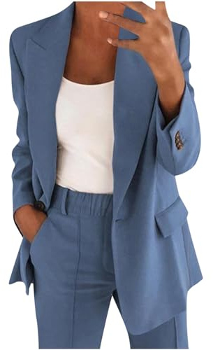Générique 2025 Tailleur Femme Ensemble Pantalon 2 Pièces Chic et Elegant Couleur Unie Slim Fit Blazer Veste Formel Bureau Travail Pantalon Costumes Manteau Ensemble Col Revers Veste Manteau Pantalons