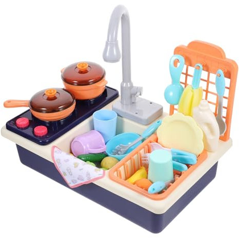 KONTONTY 1 Satz Einstellbares Spülmaschinen Spielzeugset für Elektronische Wasserpumpe mit Waschbecken Wasserspielzeug für Jungen und Fördert Kreativität und Hausarbeit Batteriefrei Blau