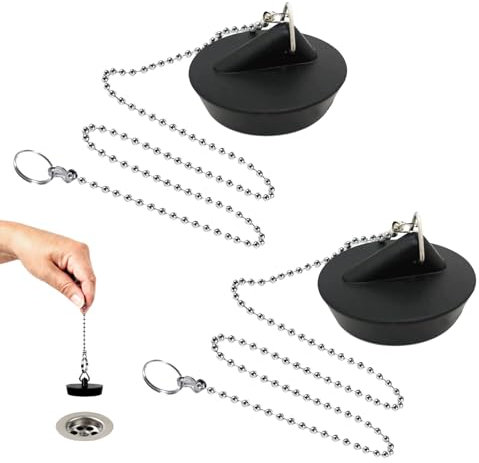 2 tappi di scarico, tappi di scarico per lavandino, tappi in gomma per lavello con catena da 35 cm, tappi per vasca da bagno in gomma per lavabo, lavello da cucina