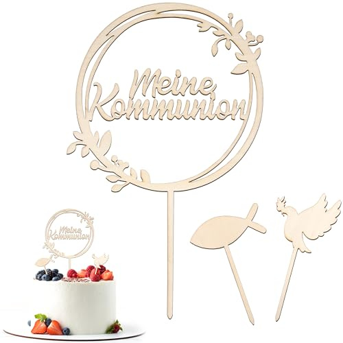 Cake Topper Kommunion Kreativ Konfirmation Tortendeko Holz Cake Topper Taufe Kuchen Dekoration Supplies für Junge Mädchen 3 Stück