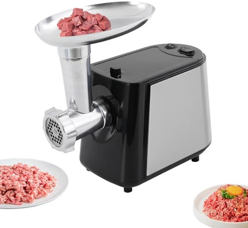 Tritacarne in acciaio inox, 24 x 15 x 29 cm, tritacarne elettrico multifunzione per uso domestico, tritacarne con 3 piastre abrasive in acciaio inox, tubi di riempimento per salsicce, spingere